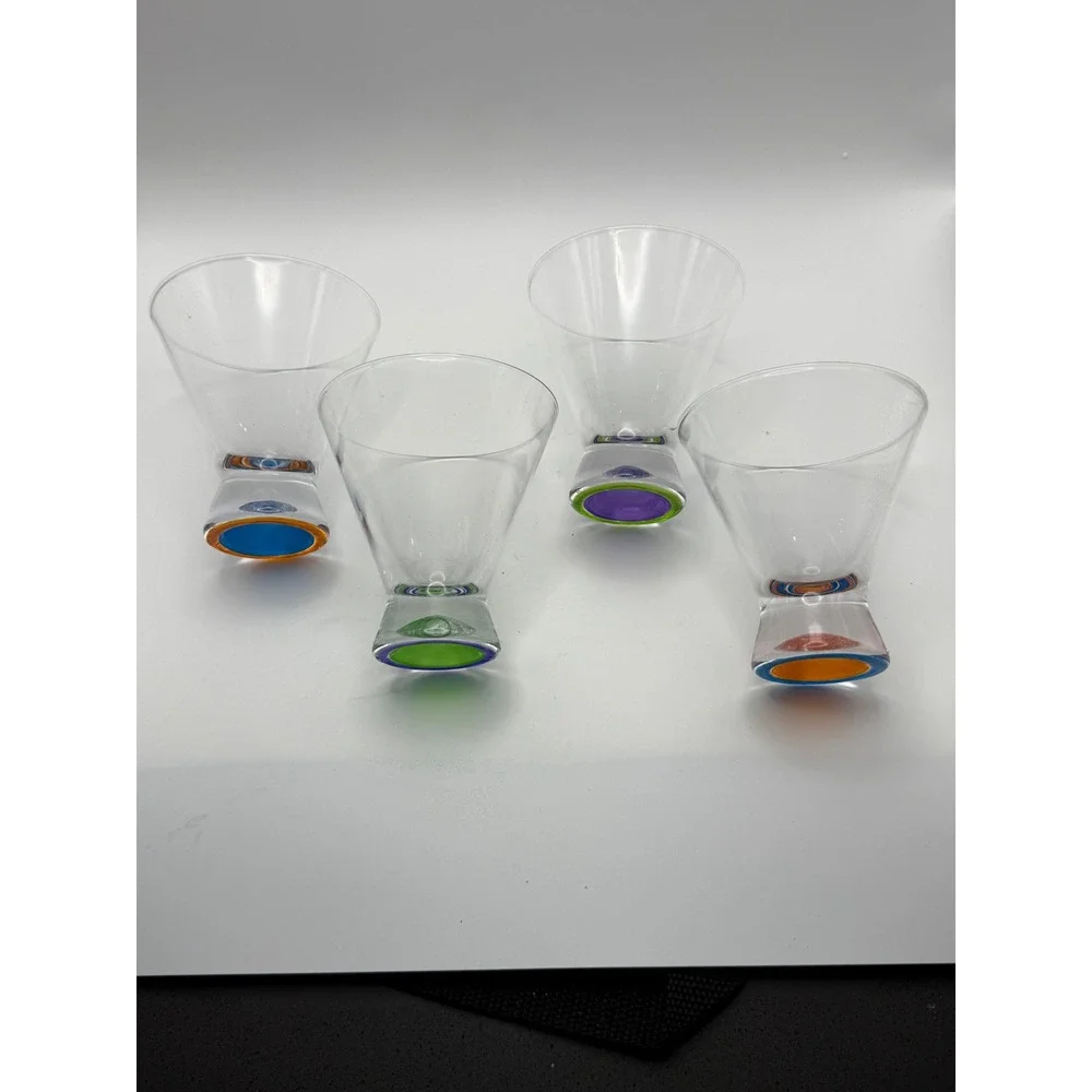 Dansk MCM Stemless Matini Glasses Set of 4 Colorful Base Multi Color Ring